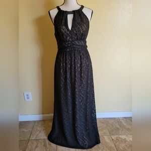 Evening dress with halter neckline & ruched waist